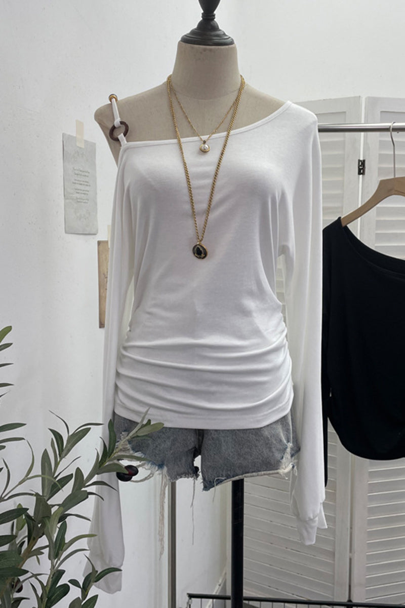 Asymmetrical Off-Shoulder Long Sleeve Top