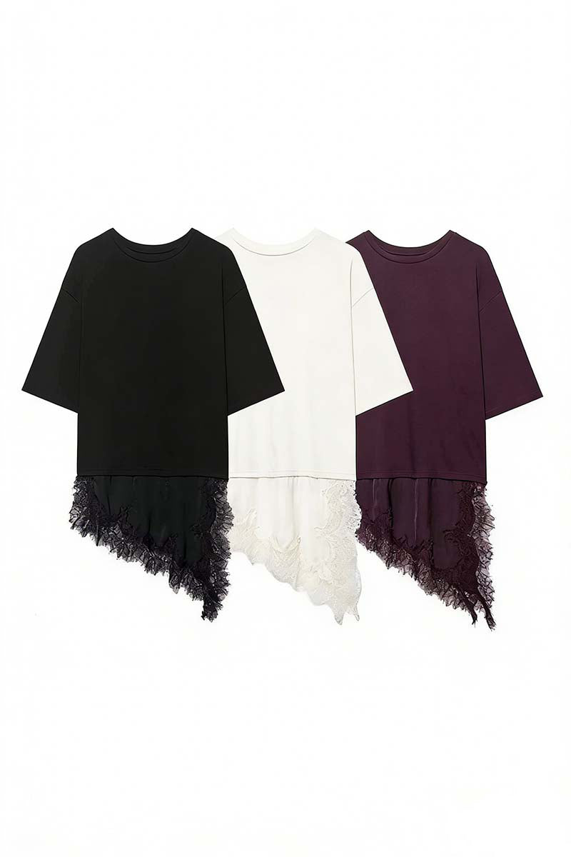 Asymmetrical Lace Hem T-Shirt
