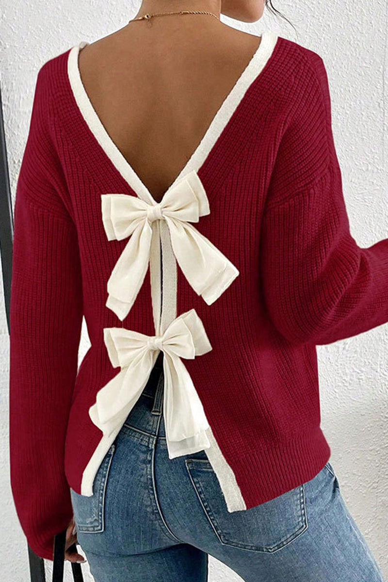 Bow Back Detail V-Neck Sweater