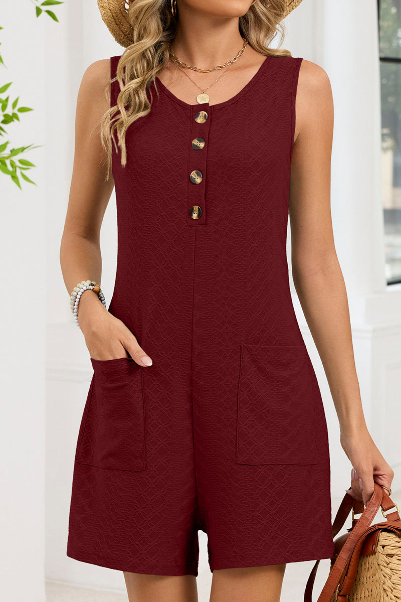 Button Front Sleeveless Romper