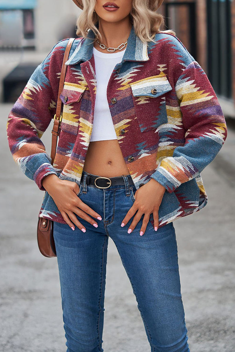 Aztec Pattern Button-Up Jacket