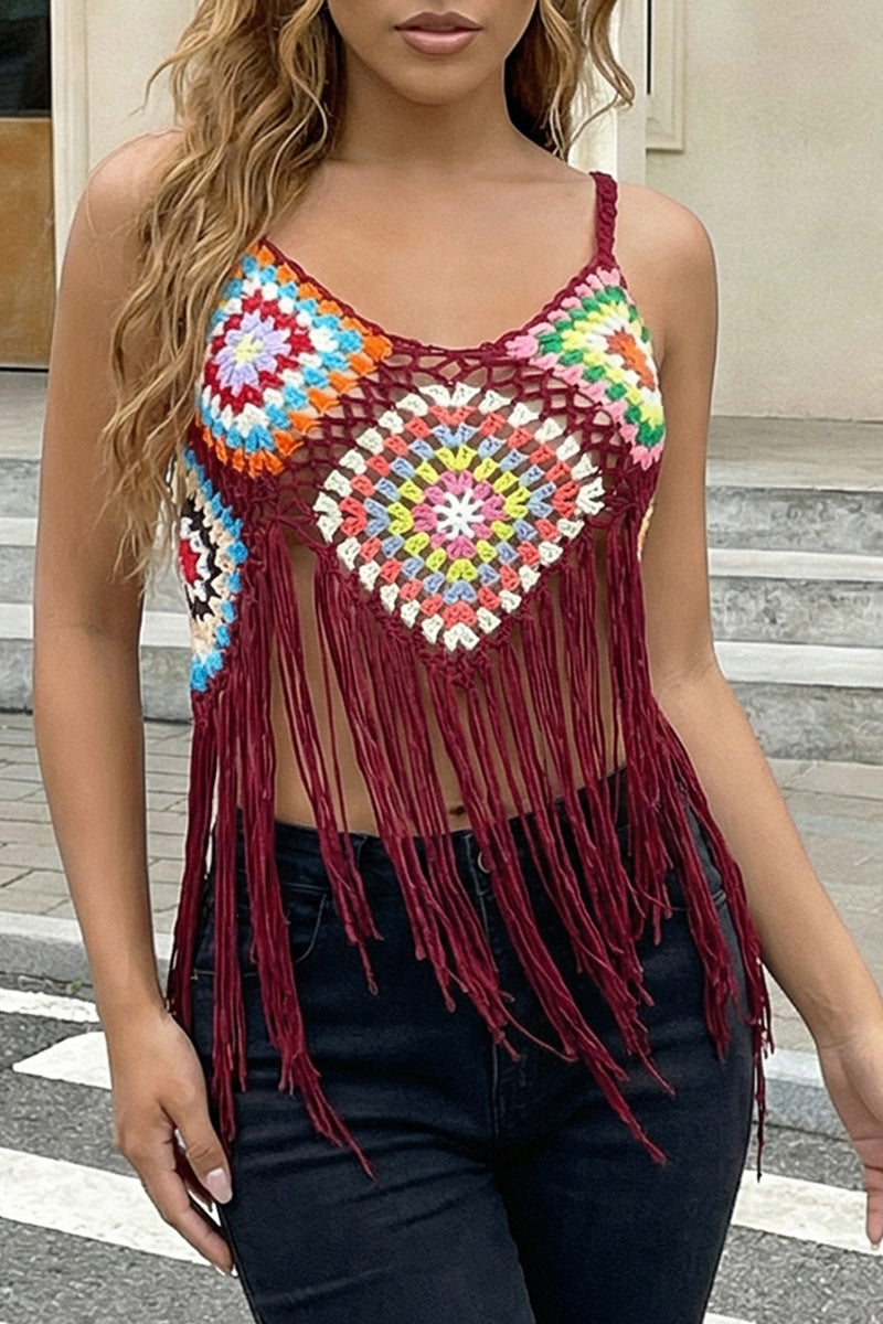 Boho Crochet Fringed Cover-Up Top