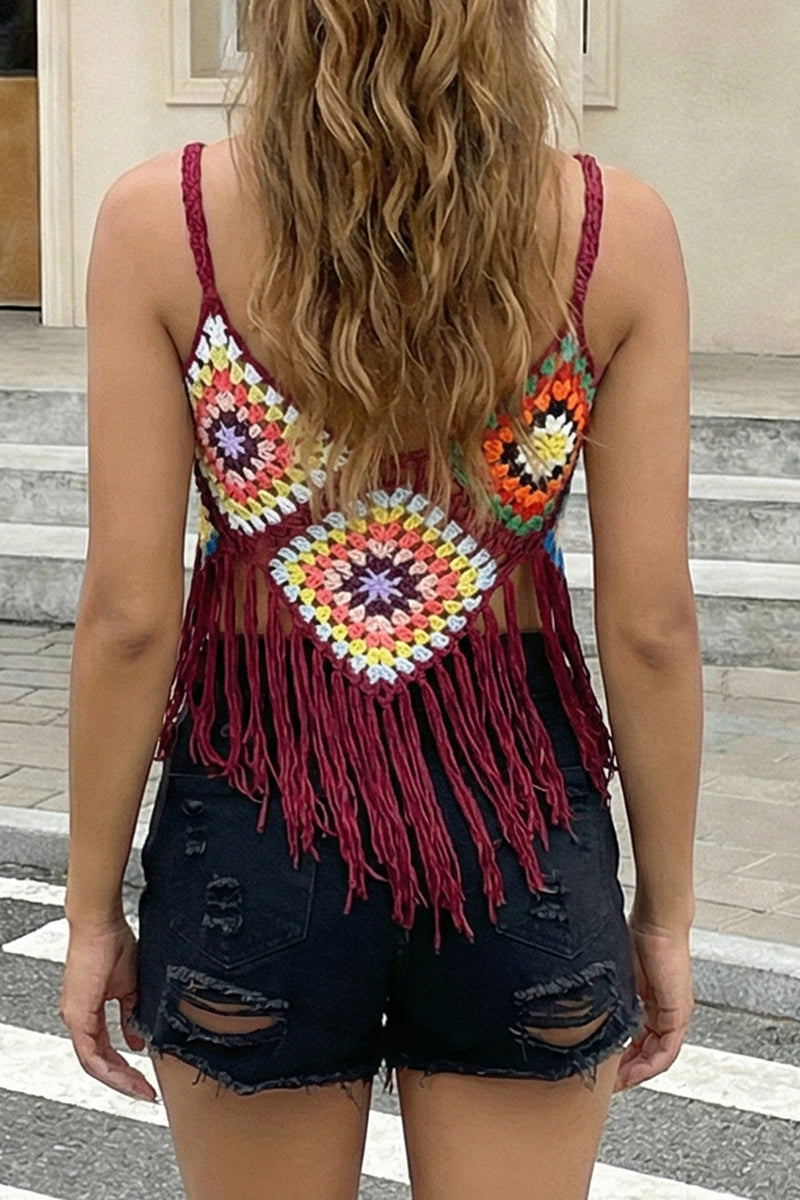 Boho Crochet Fringed Cover-Up Top