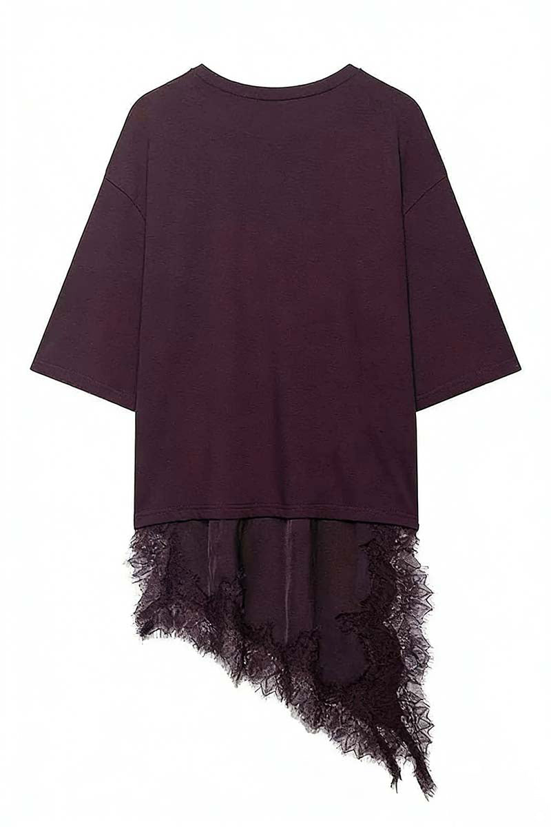 Asymmetrical Lace Hem T-Shirt
