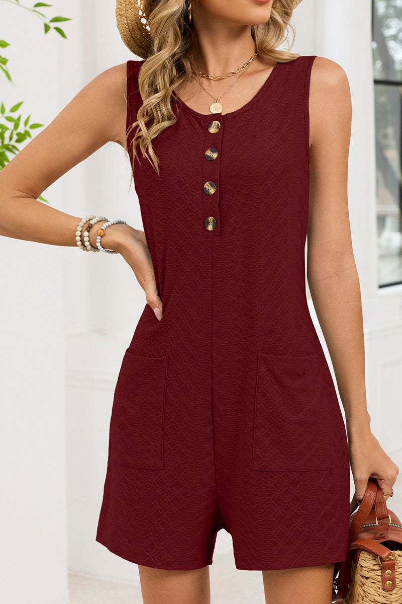 Button Front Sleeveless Romper