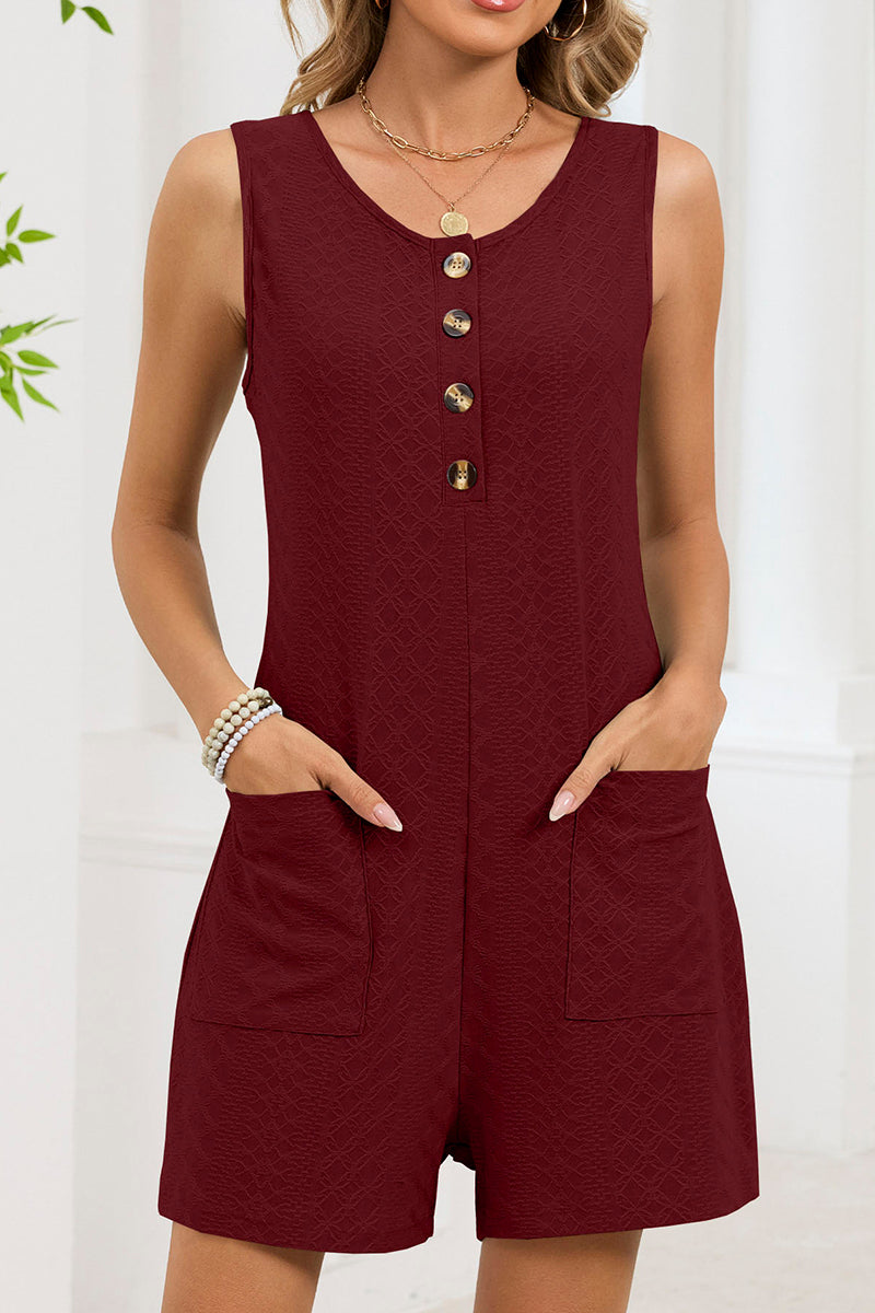 Button Front Sleeveless Romper