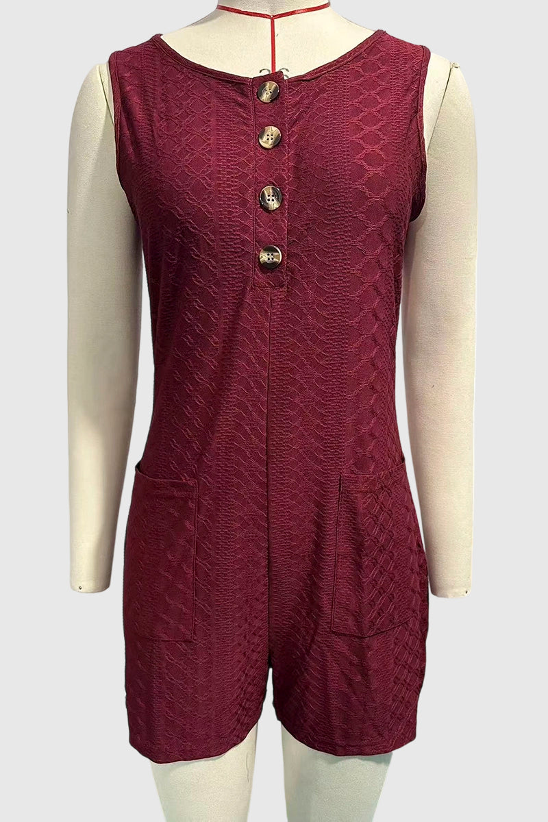 Button Front Sleeveless Romper