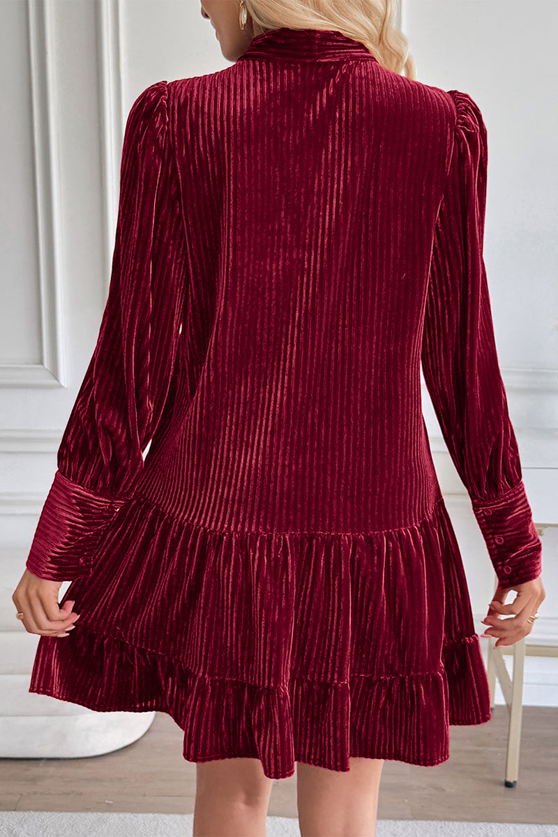 Bow Tie Pleated Casual Dress