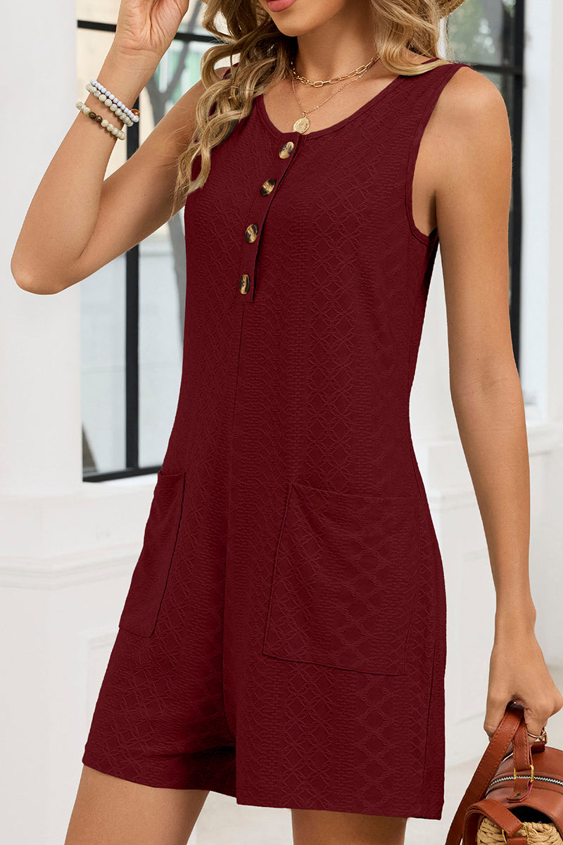 Button Front Sleeveless Romper