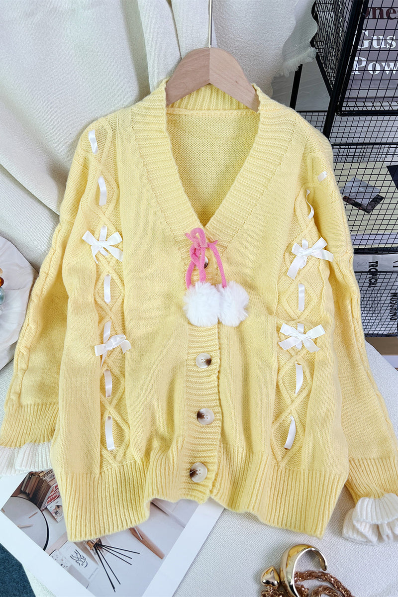 Bow Accent Button-Up Cardigan