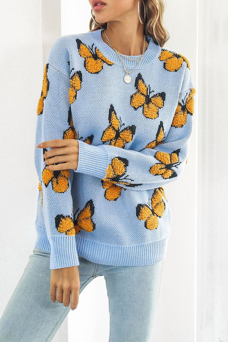 Butterfly Pattern Relaxed Fit Sweater