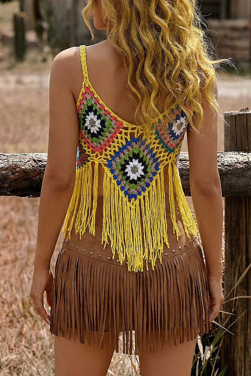 Boho Crochet Fringed Cover-Up Top
