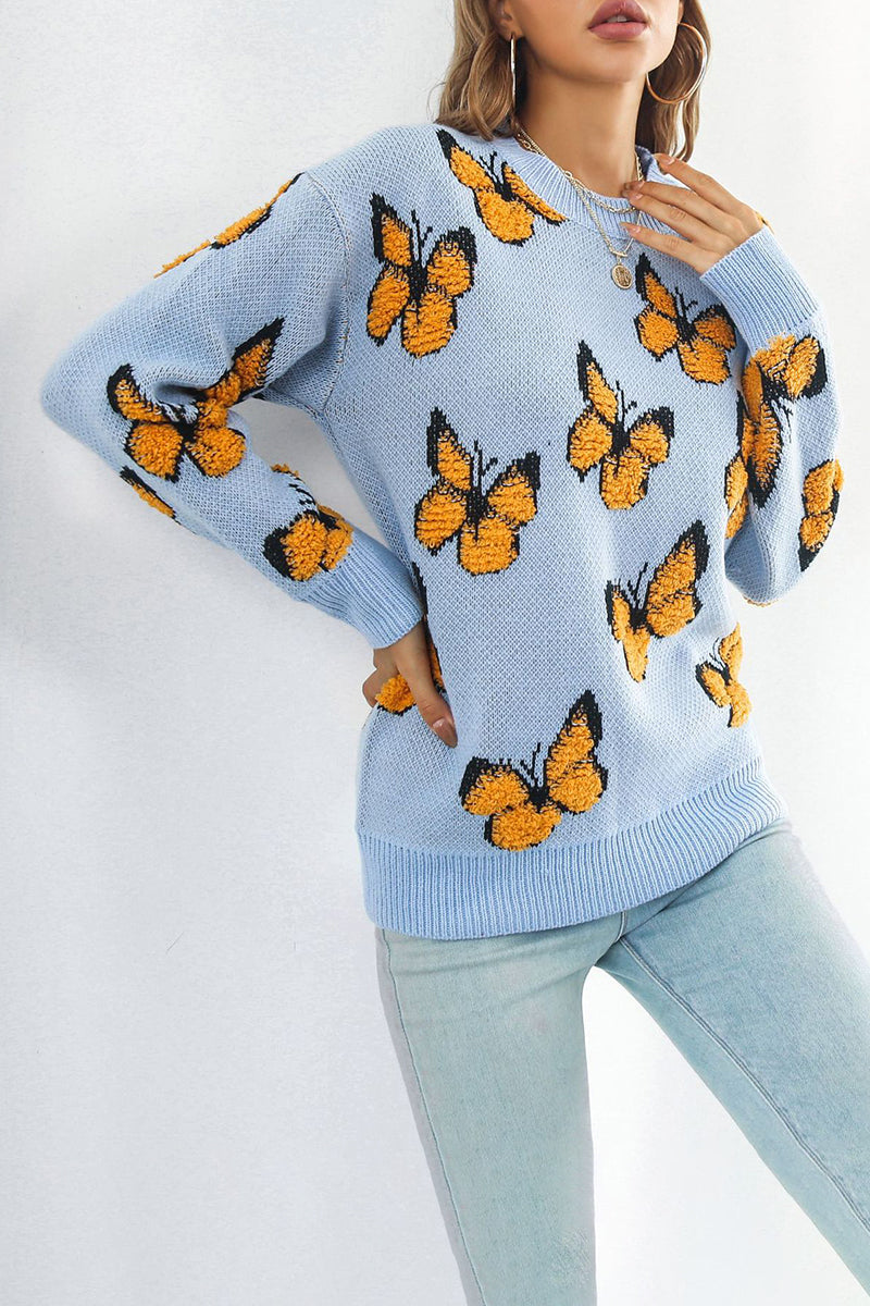 Butterfly Pattern Relaxed Fit Sweater