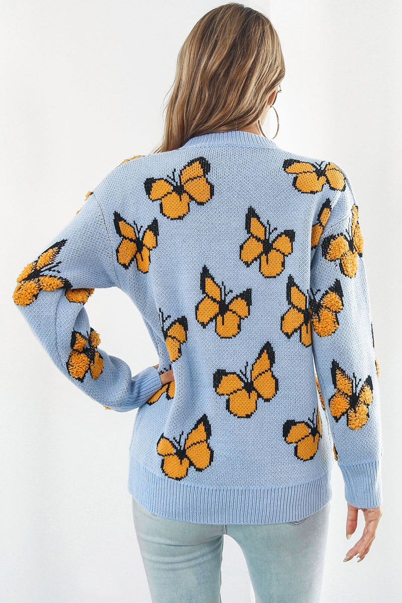 Butterfly Pattern Relaxed Fit Sweater