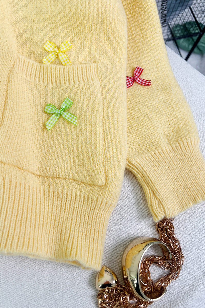 Bow Embellished V-Neck Cardigan