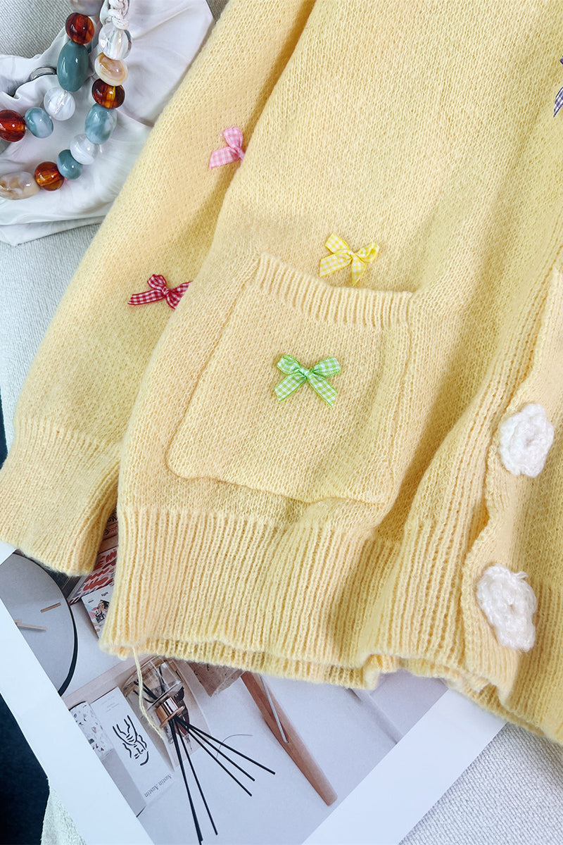 Bow Embellished V-Neck Cardigan