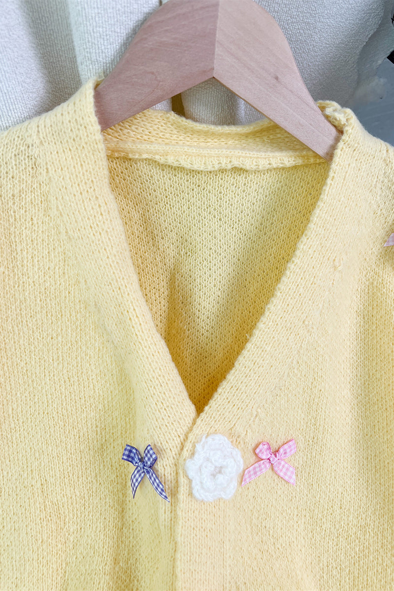 Bow Embellished V-Neck Cardigan