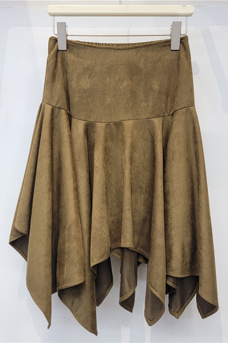 Asymmetric Ruffle High-Waist Midi Skirt