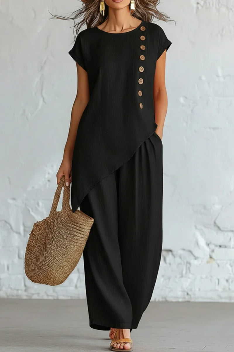 Asymmetric Button Detail Pants Set