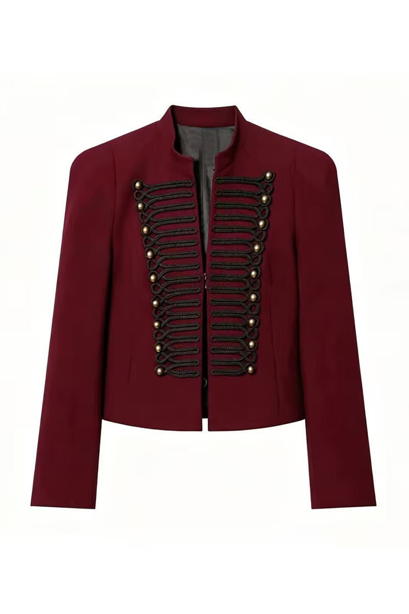 Button Stand Collar Long Sleeve Jacket