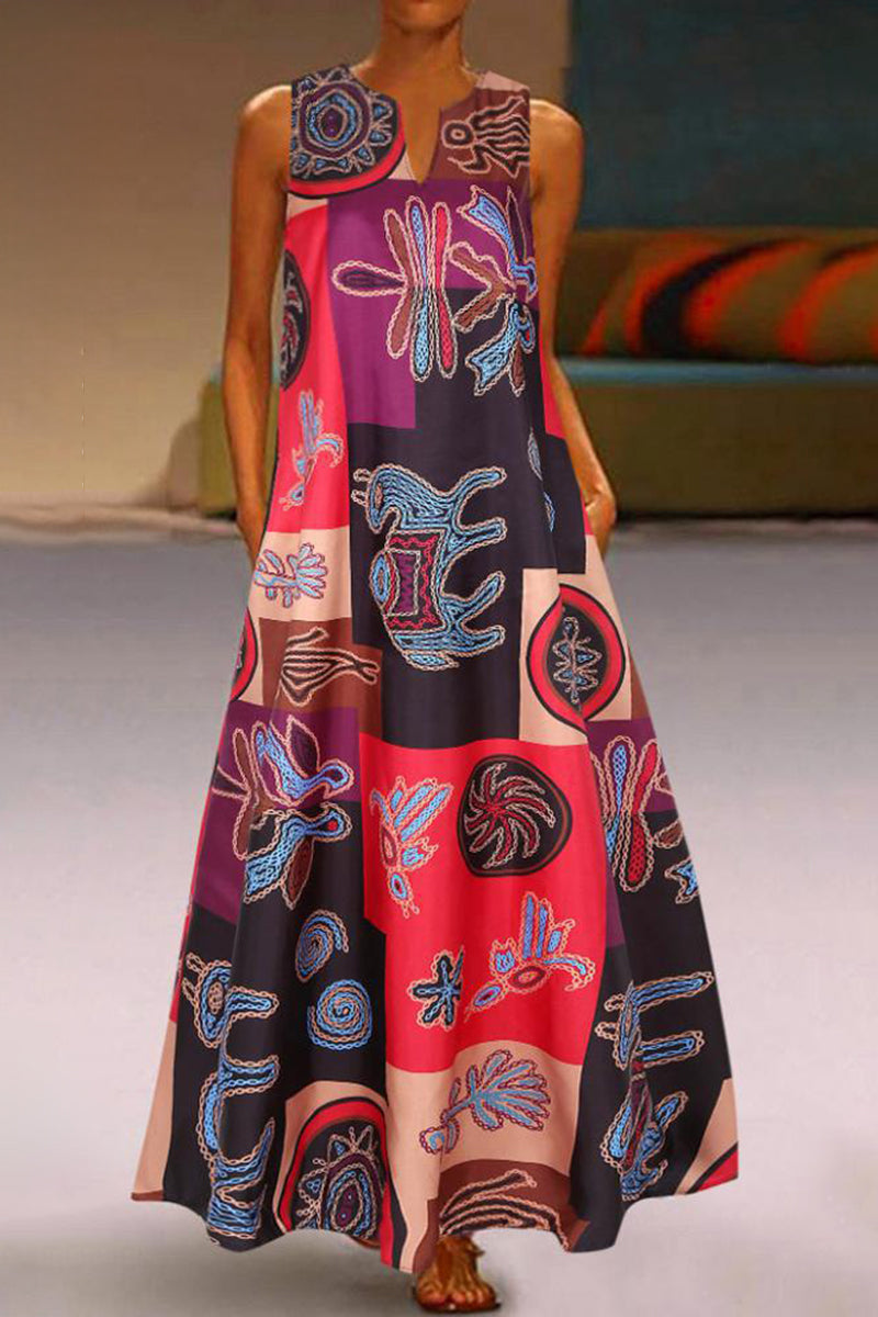 Abstract V-Neck Sleeveless Dress