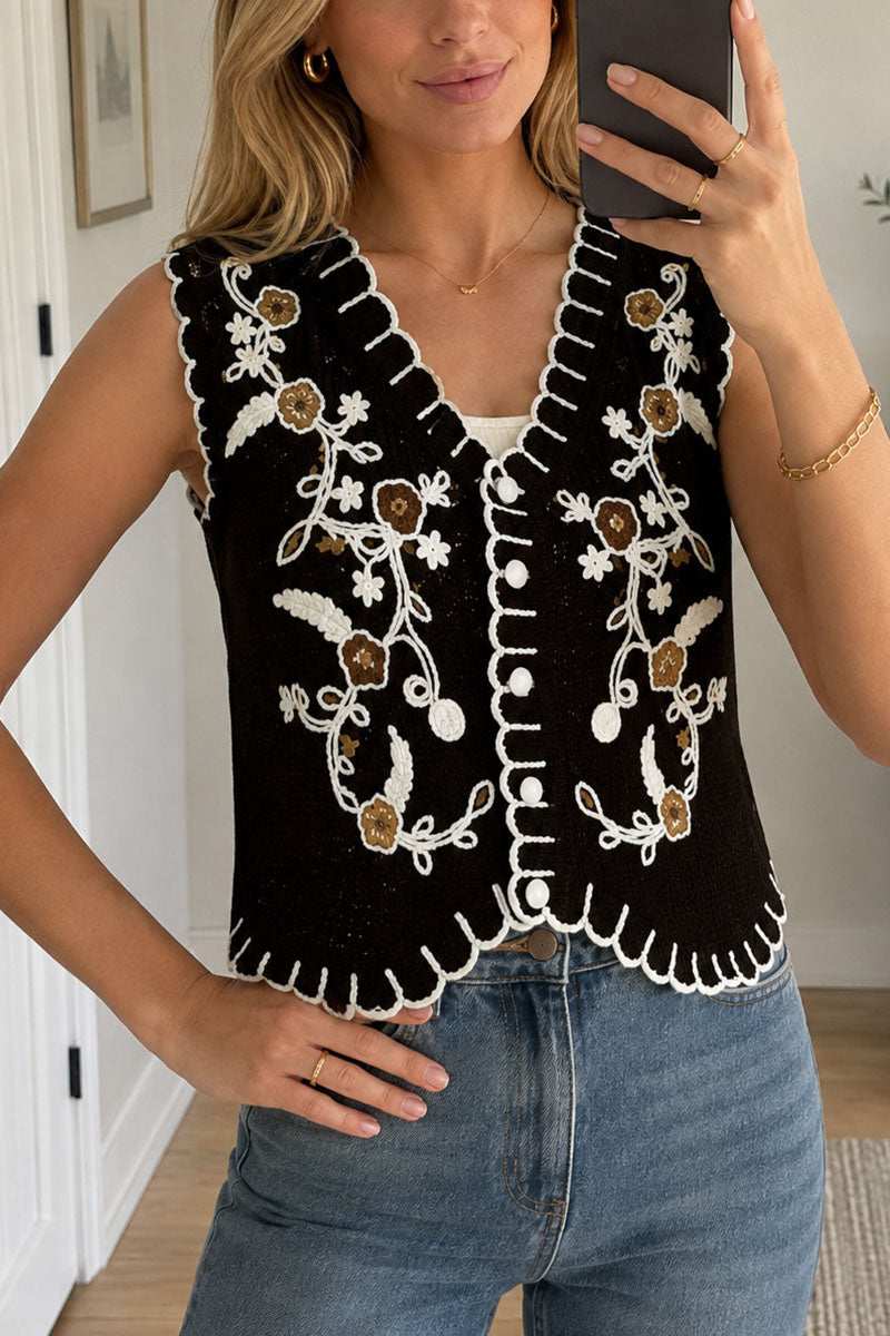 Boho Floral Scalloped Edge Vest