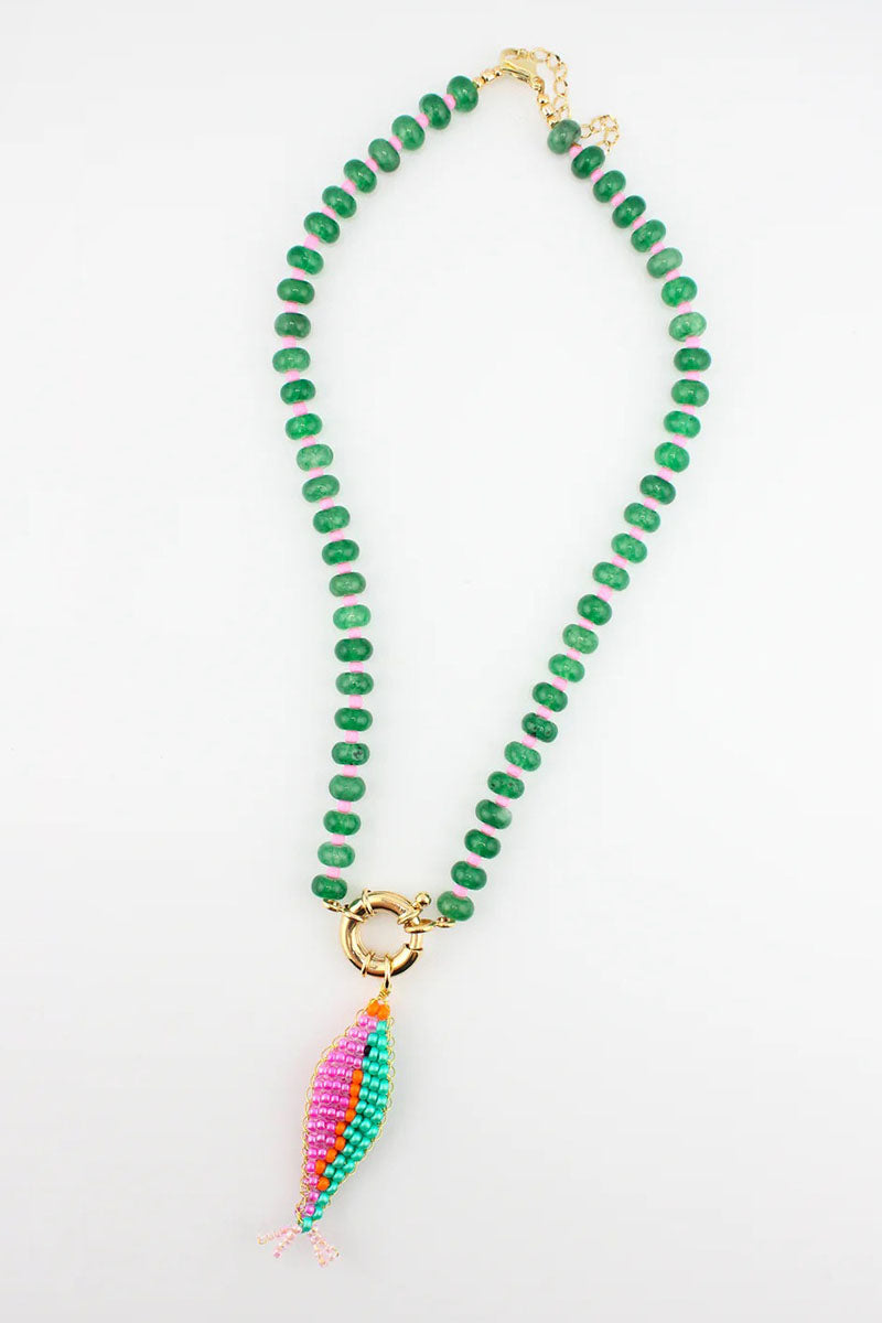 Beaded Fish Charm Toggle Necklace