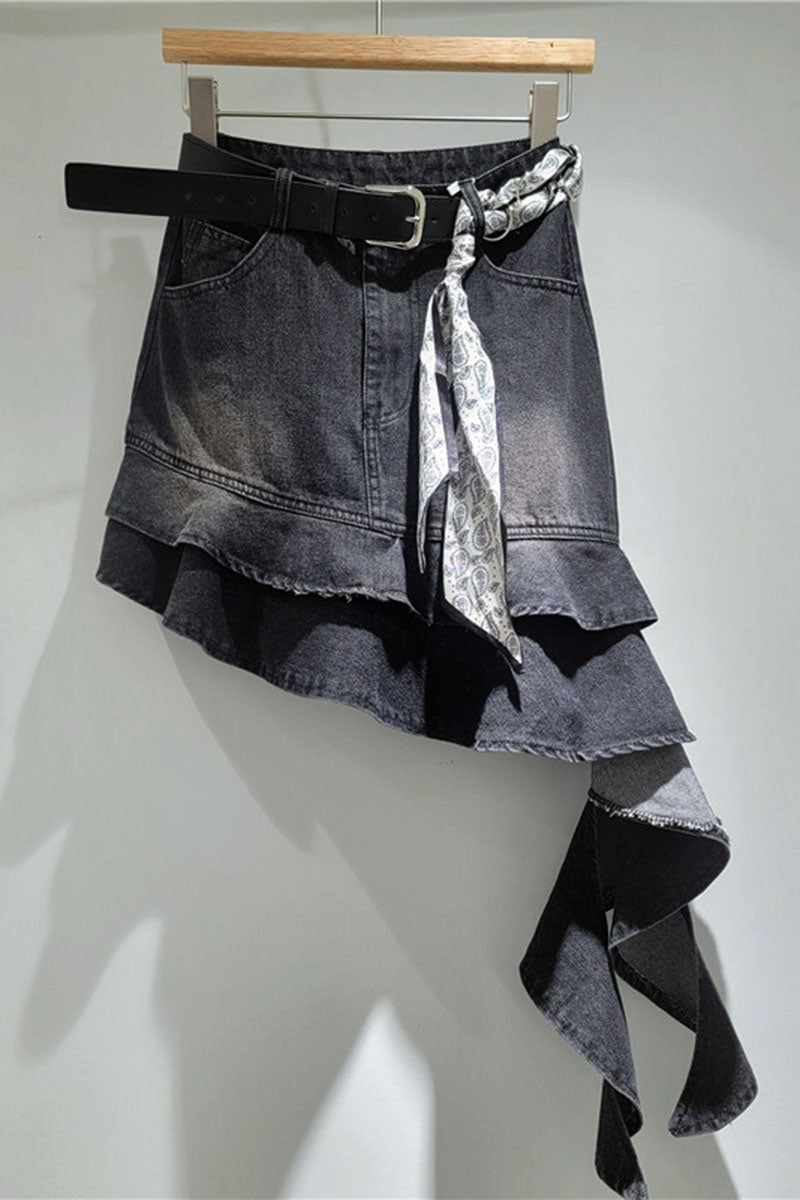 Asymmetrical Hem Denim Skirt