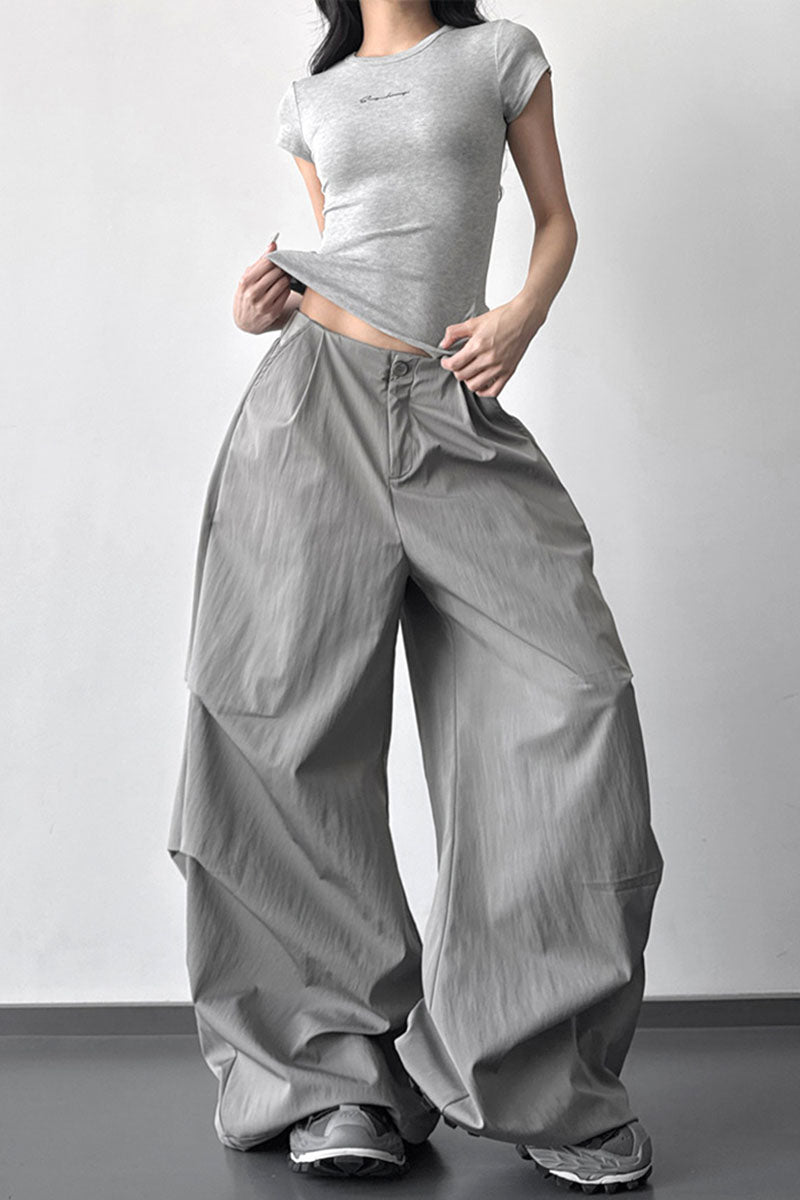 Button Cargo Wide Leg Pants