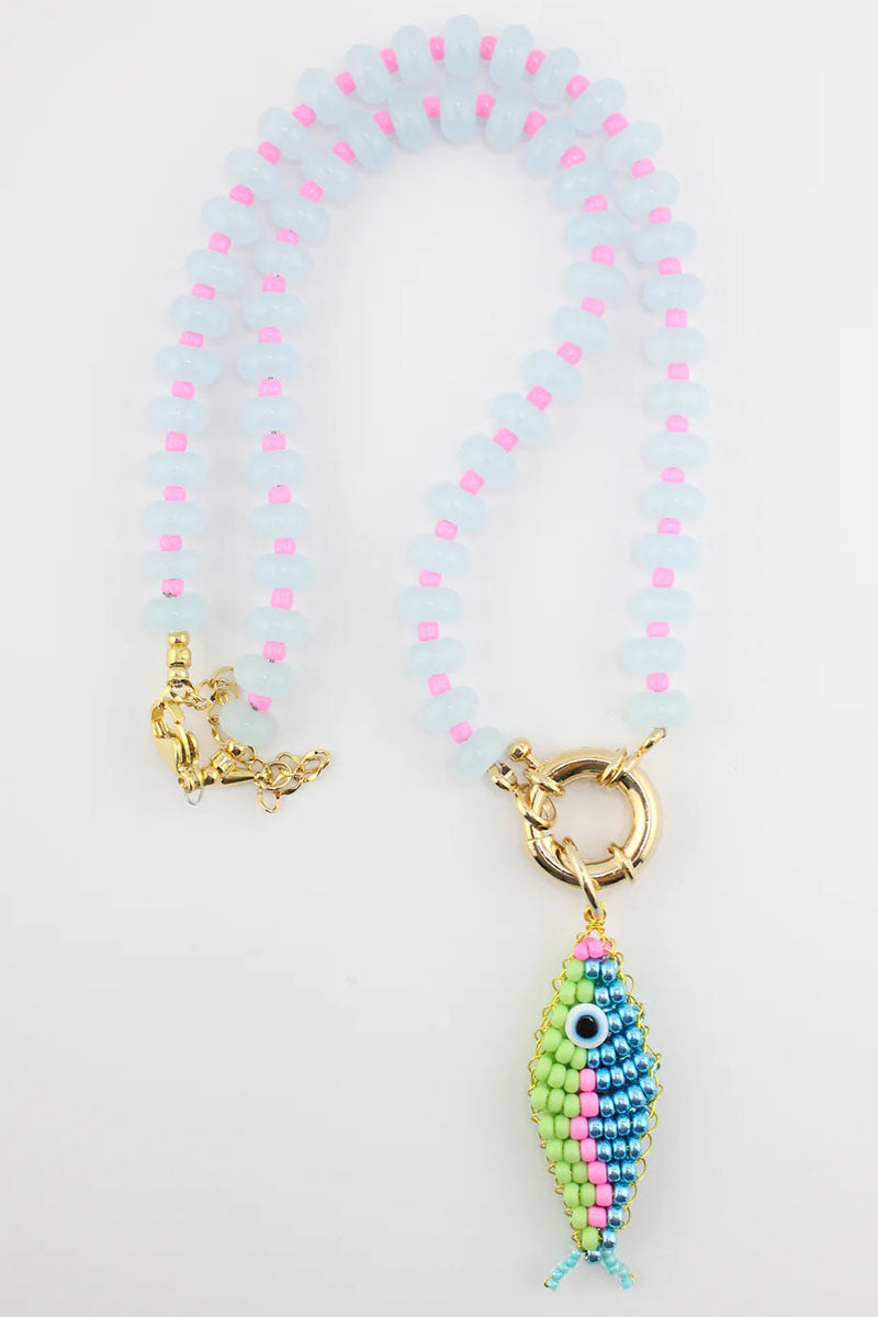 Beaded Fish Charm Toggle Necklace