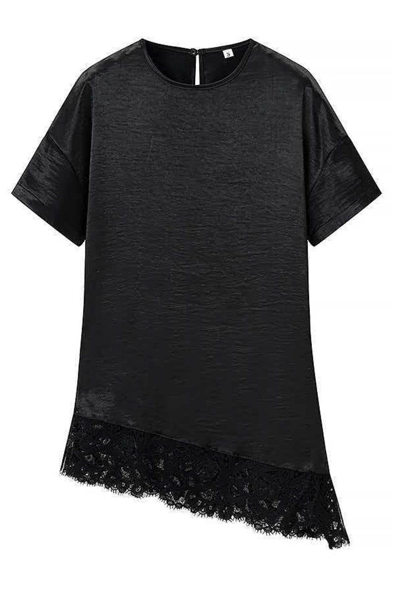 Asymmetric Hem Lace Trim T-Shirt