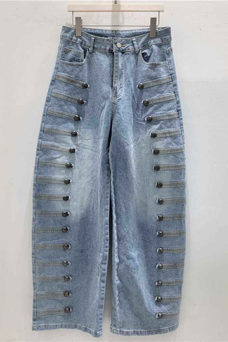 Button Wide Leg Jeans