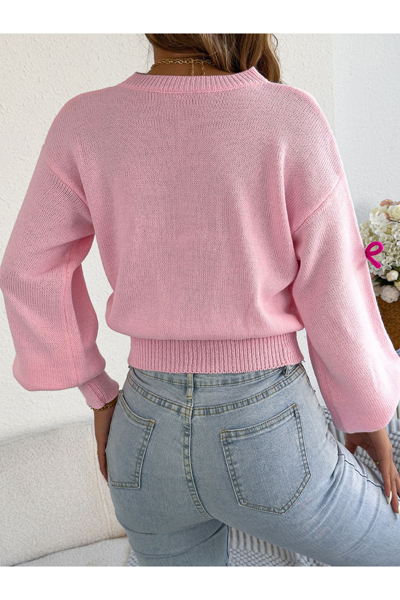 Bow Embellished Crew Neck Sweater