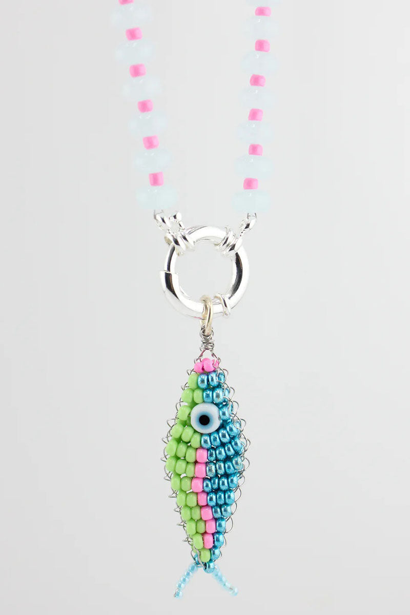 Beaded Fish Charm Toggle Necklace