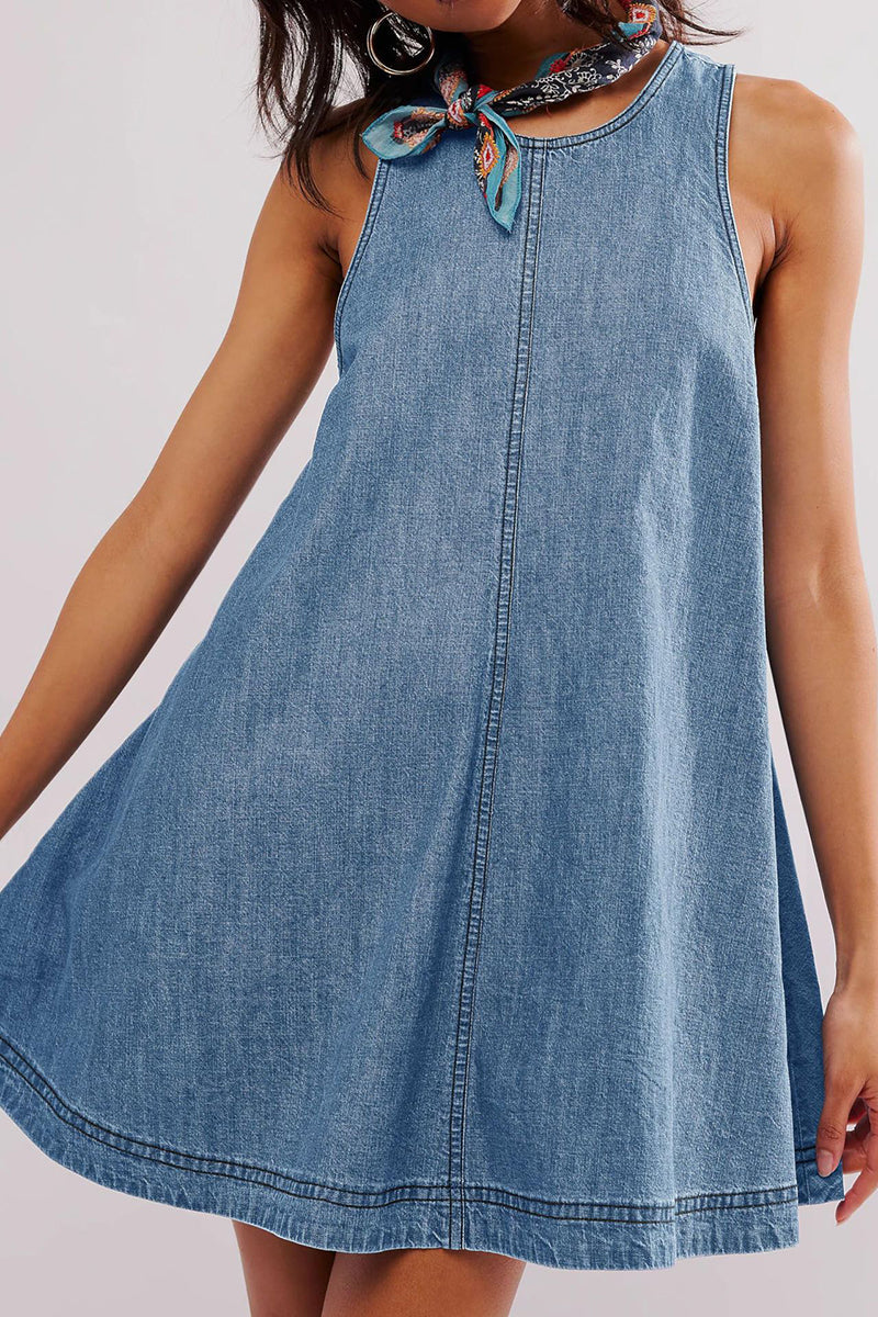 Back Cutout Sleeveless Denim Dress