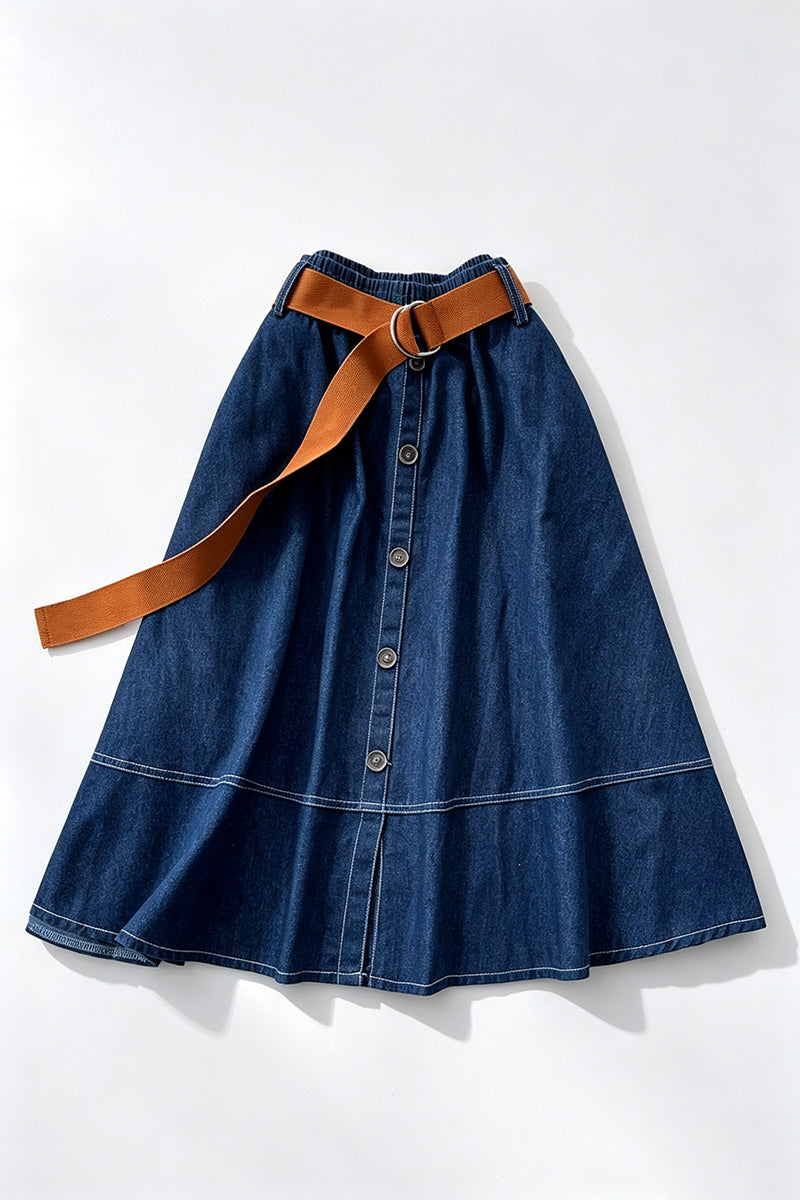 Button Decoration Denim Skirt