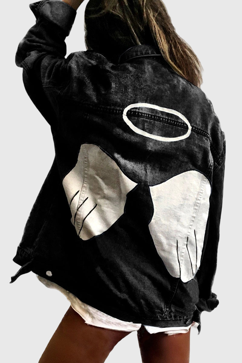 Angel Wing Halo Graphic Denim Jacket