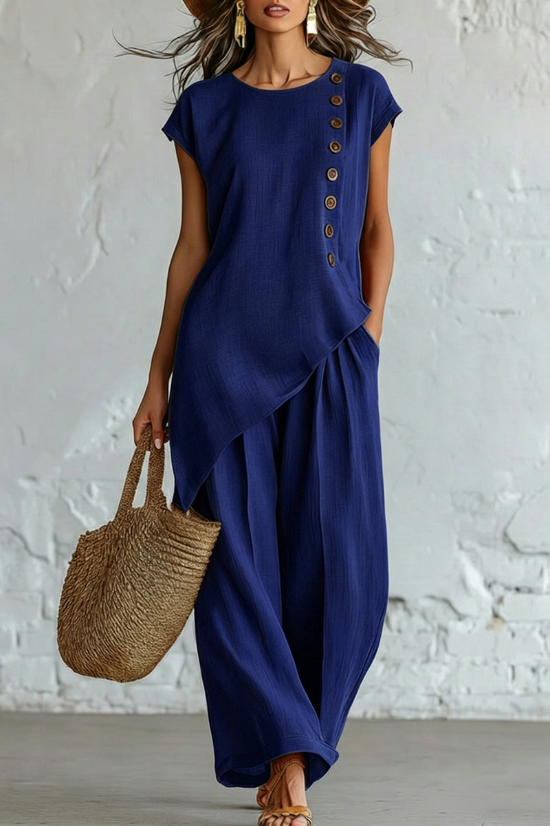 Asymmetric Button Detail Pants Set