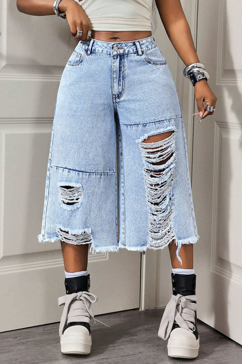 Asymmetrical Denim Shorts