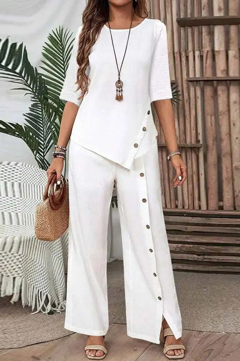 Asymmetric Button Detail Pants Set