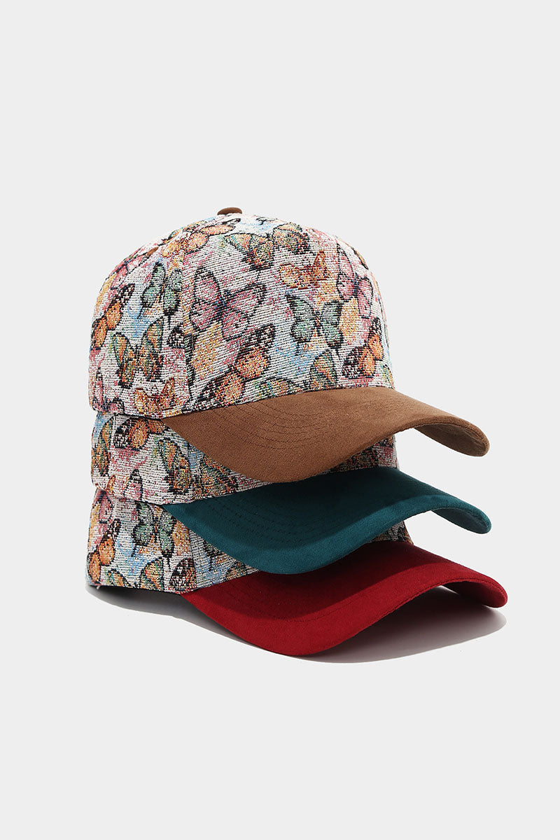 Butterfly Print Suede Brim Baseball Cap