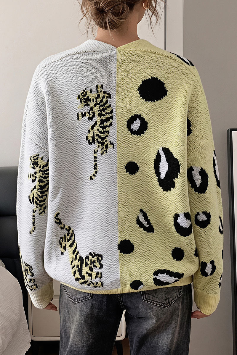 Animal Print V-Neck Button Front Cardigan
