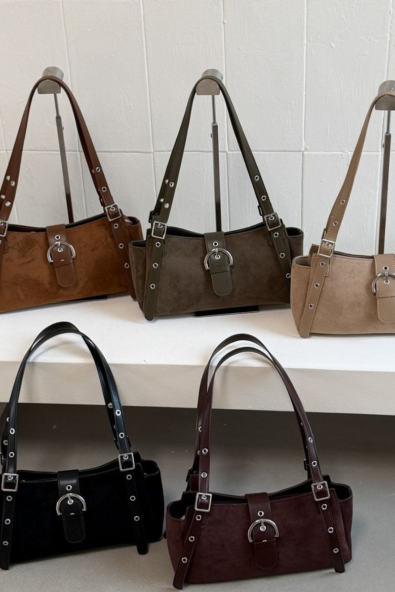 Buckle Strap Suede Tote Bag