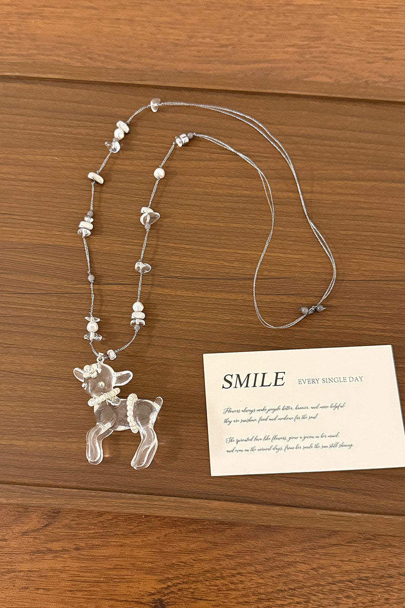 Acrylic Puppy Pearl Bead Chain Necklace