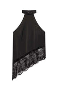 Asymmetric Halter Lace Trim Tank Top