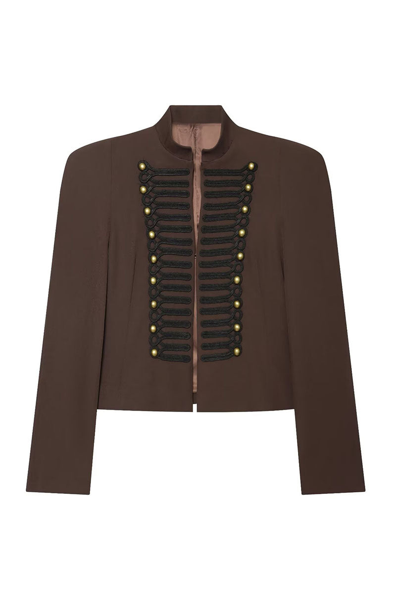 Button Stand Collar Long Sleeve Jacket