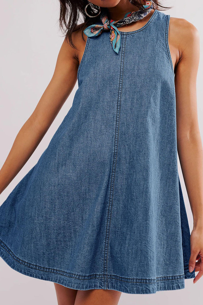 Back Cutout Sleeveless Denim Dress