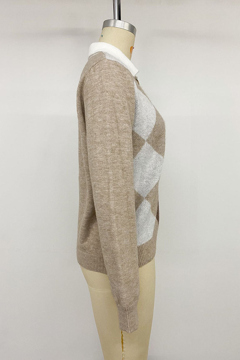 Argyle Knit Polo Collar Sweater