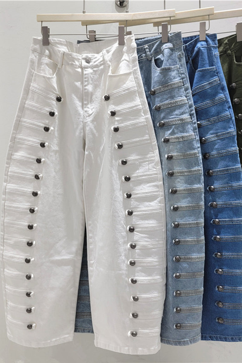 Button Wide Leg Jeans