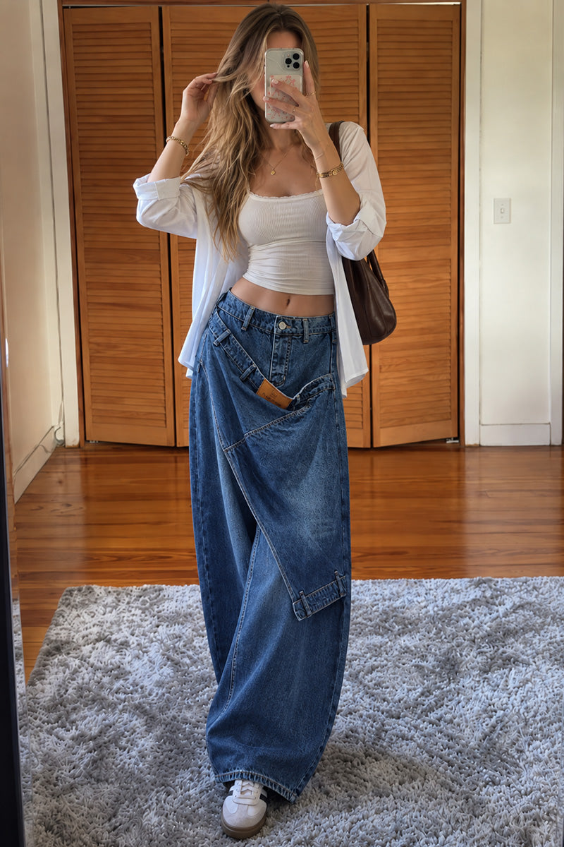 Asymmetric Overlap Wide Leg Baggy Jeans